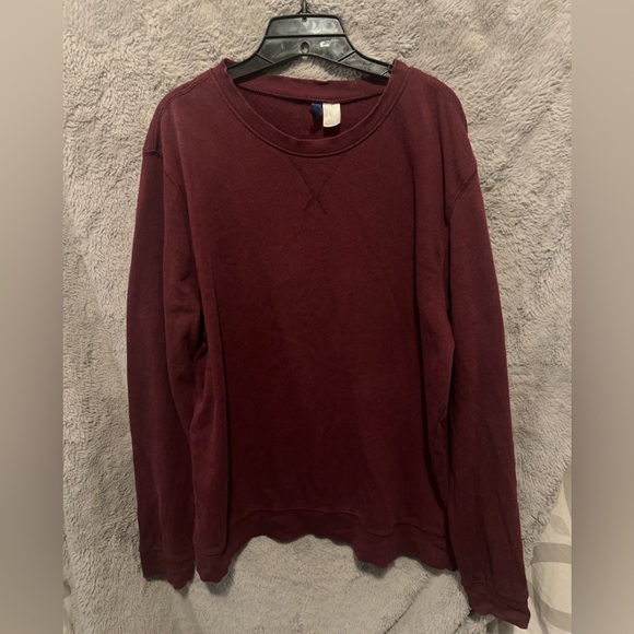H&M Other - H&M Sweatshirt Mens XL Maroon Long Sleeve Crewneck Loose Plain 100% Cotton